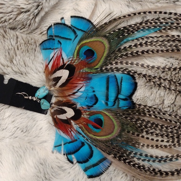 Feather earrings with authentic turquoise - Picture 2 of 7